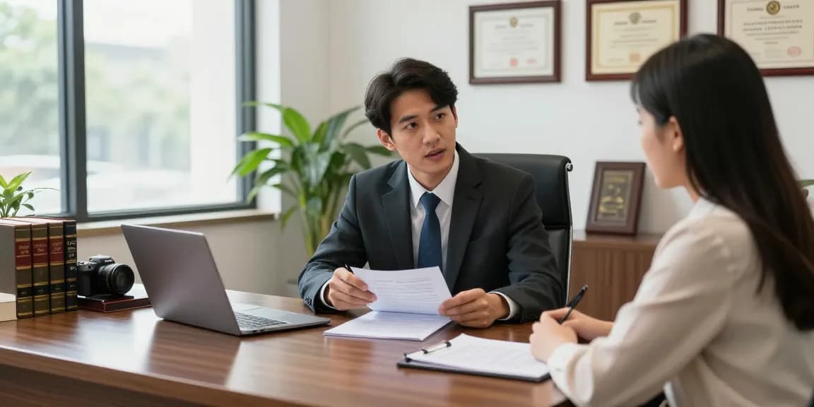Lawyer consulting a client about legal matters, click here. for expert legal advice.