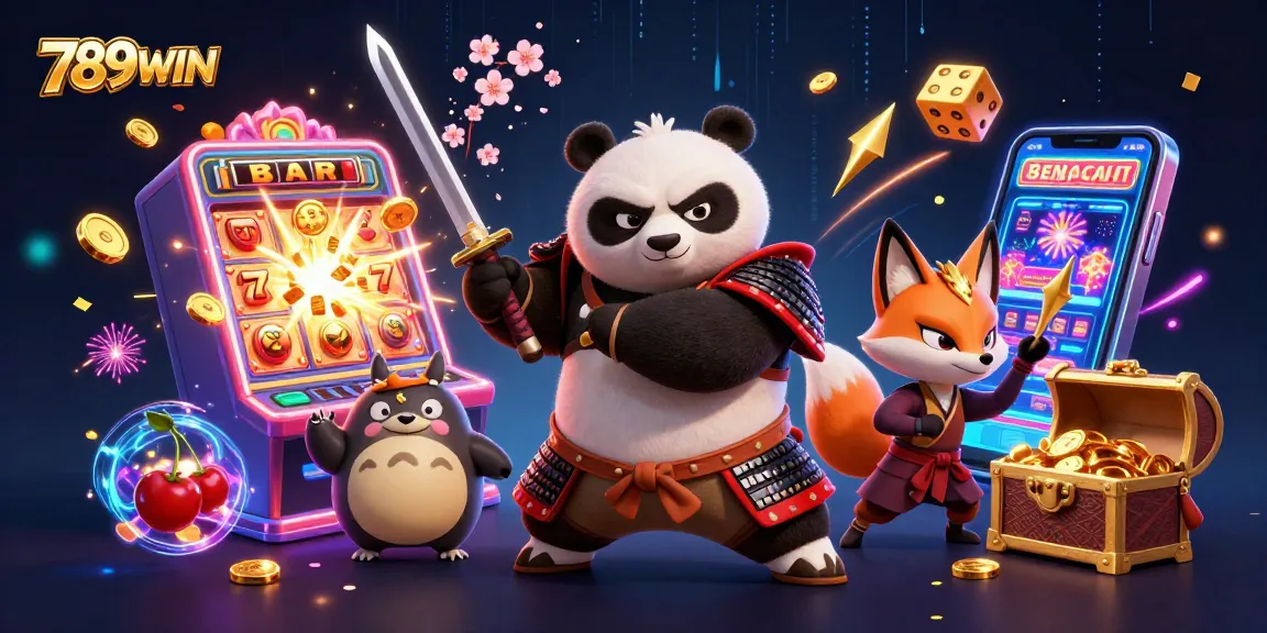 Engage in thrilling gaming at 789WIN with vibrant characters amidst cascading gold coins and jackpots.