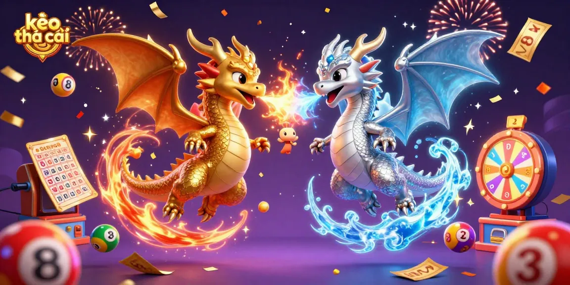 Experience thrilling kèo nhà cái action in a vibrant 3D illustration featuring fantasy dragons and gaming elements.
