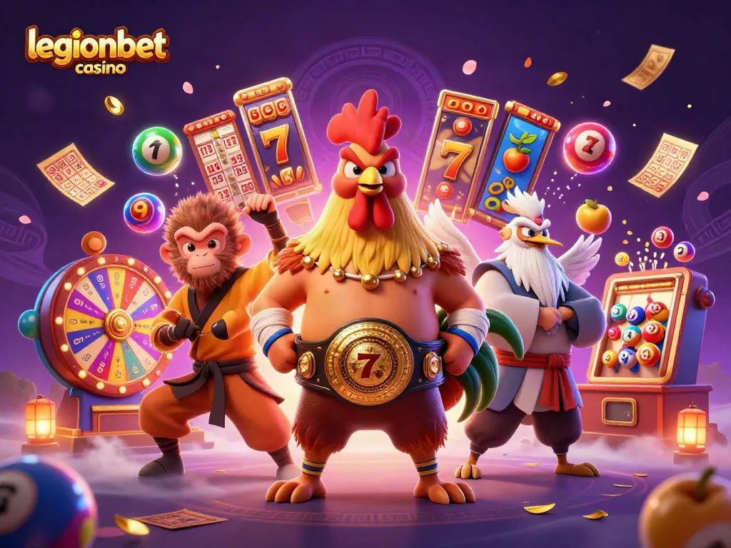Experience the excitement of legionbet casino with vibrant slot reels and thrilling jackpot symbols.