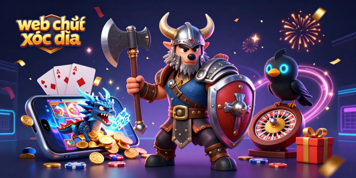 Experience the thrill of web chơi xóc đĩa with our dynamic 3D casino illustration featuring heroic characters and vibrant game elements.