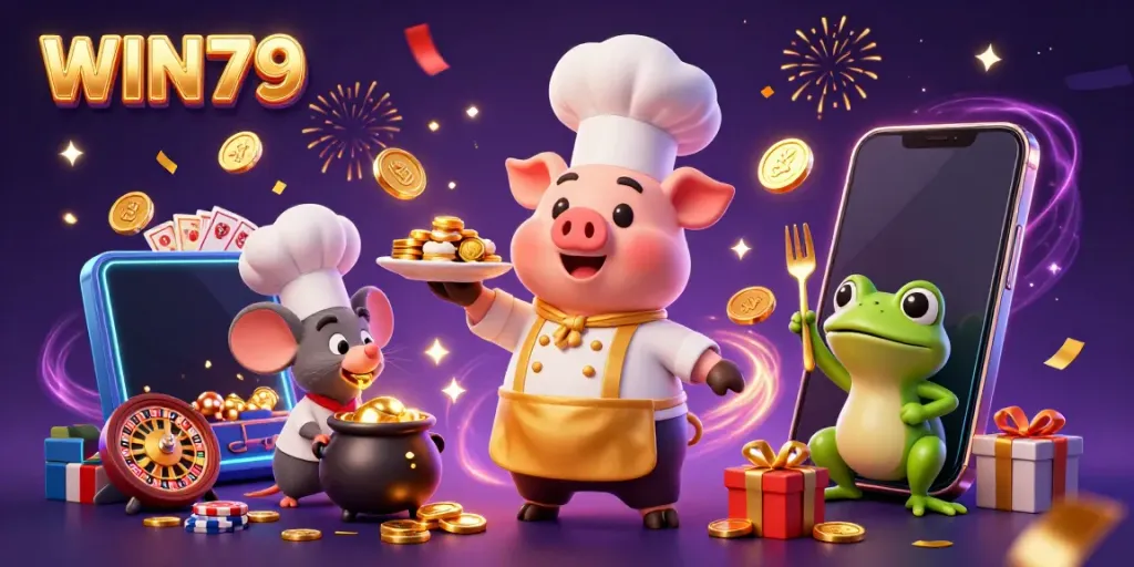Win79 promotes excitement in gaming with gourmet gold coins and dynamic slot scenes.
