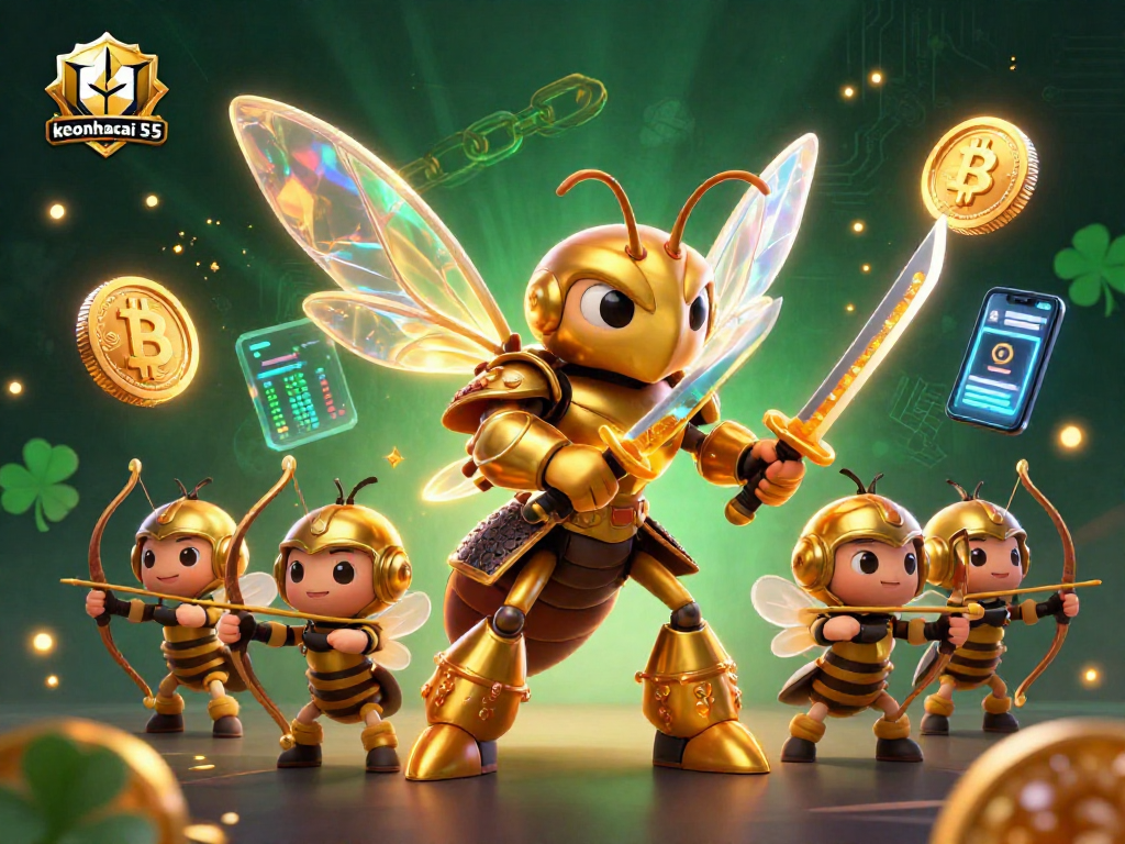 Engage with the dynamic world of keonhacai 55, where a golden hornet leads a gaming adventure among crypto coins.