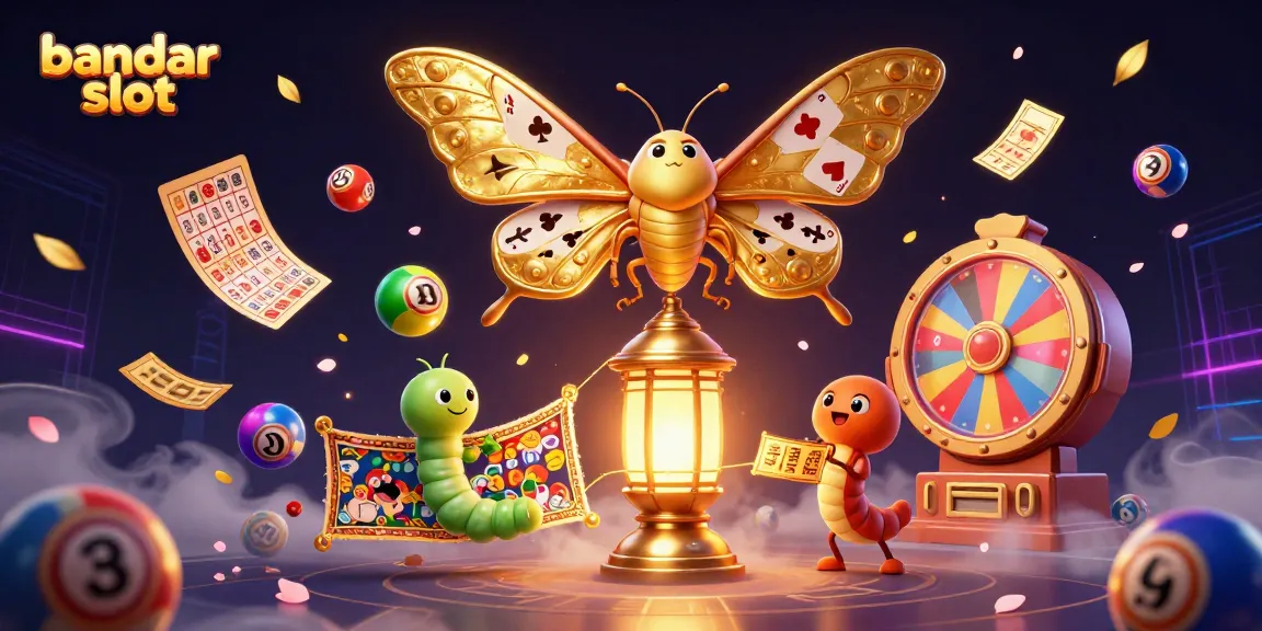 Experience vibrant action with bandar slot in a colorful scene filled with lottery balls, golden symbols, and immersive casino elements.