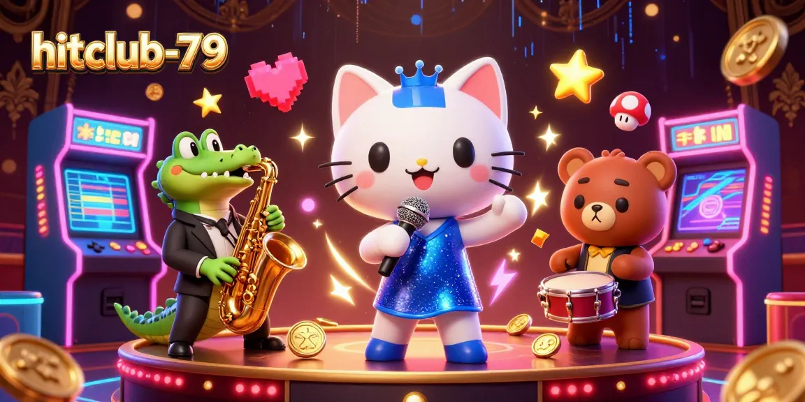 Experience hitclub-79 with vibrant characters performing against a rich casino backdrop.