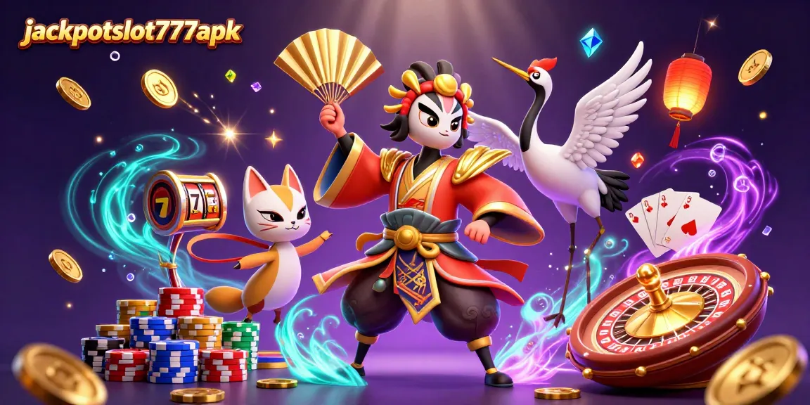 Win big with jackpotslot777apk in this vibrant online casino illustration showcasing thrilling elements.