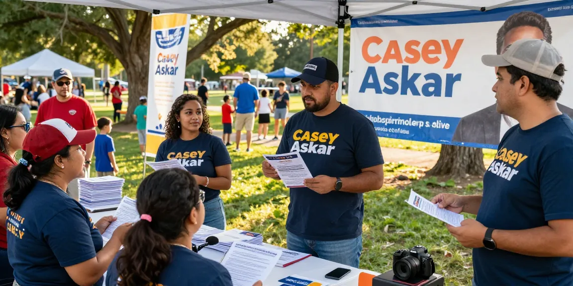 Casey Askar engaging with voters at a community event, showcasing political campaign efforts.