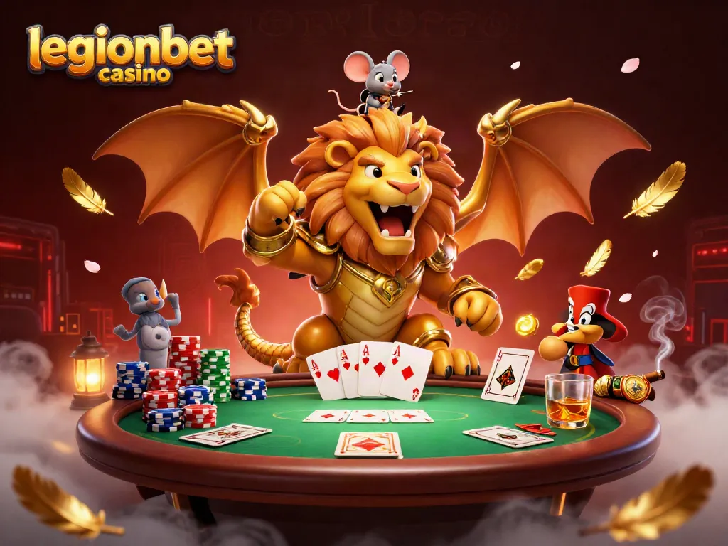 Experience thrilling action at legionbet casino with a triumphant chimera and poker elements.