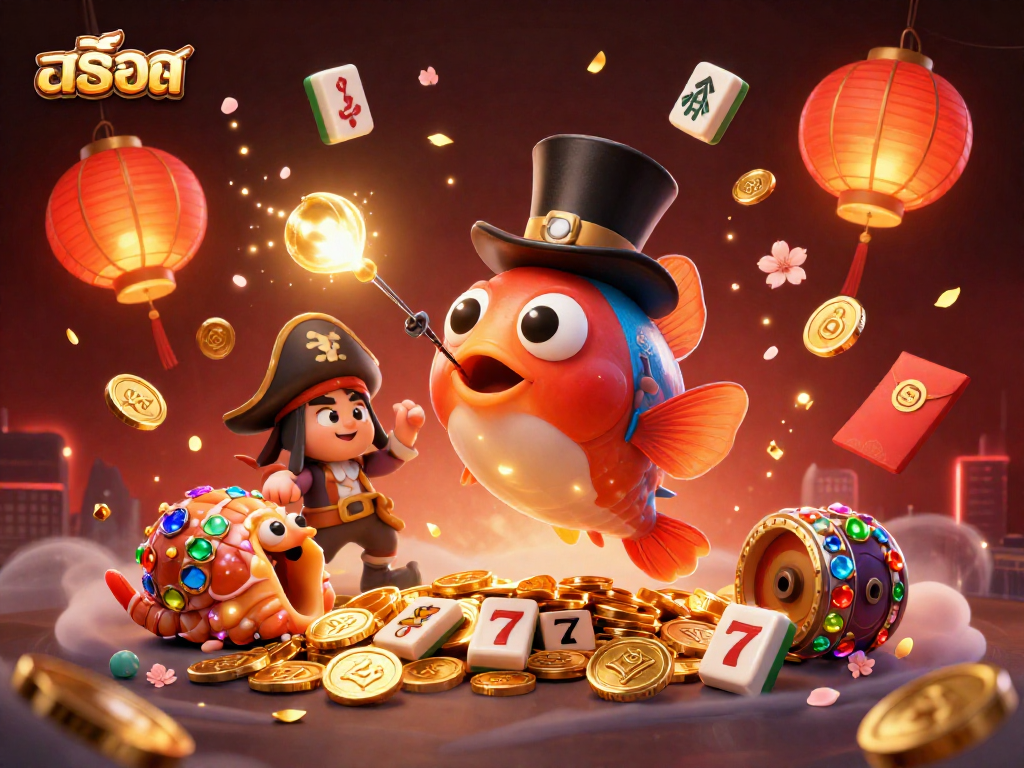 Engage in สล็อต excitement with a glowing anglerfish luring golden coins among thrilling casino elements.