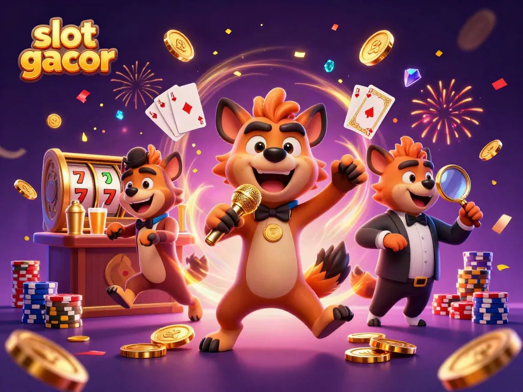 Experience the vibrant world of slot gacor with fun hyenas in a lively casino scene.