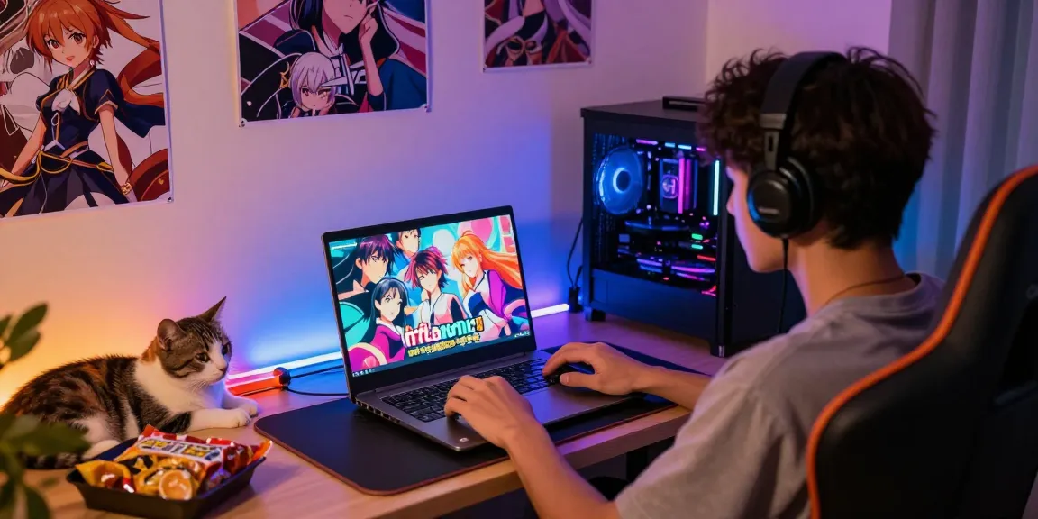 Player enjoying html ecchi games on a laptop in a cozy gaming setup with vibrant graphics.