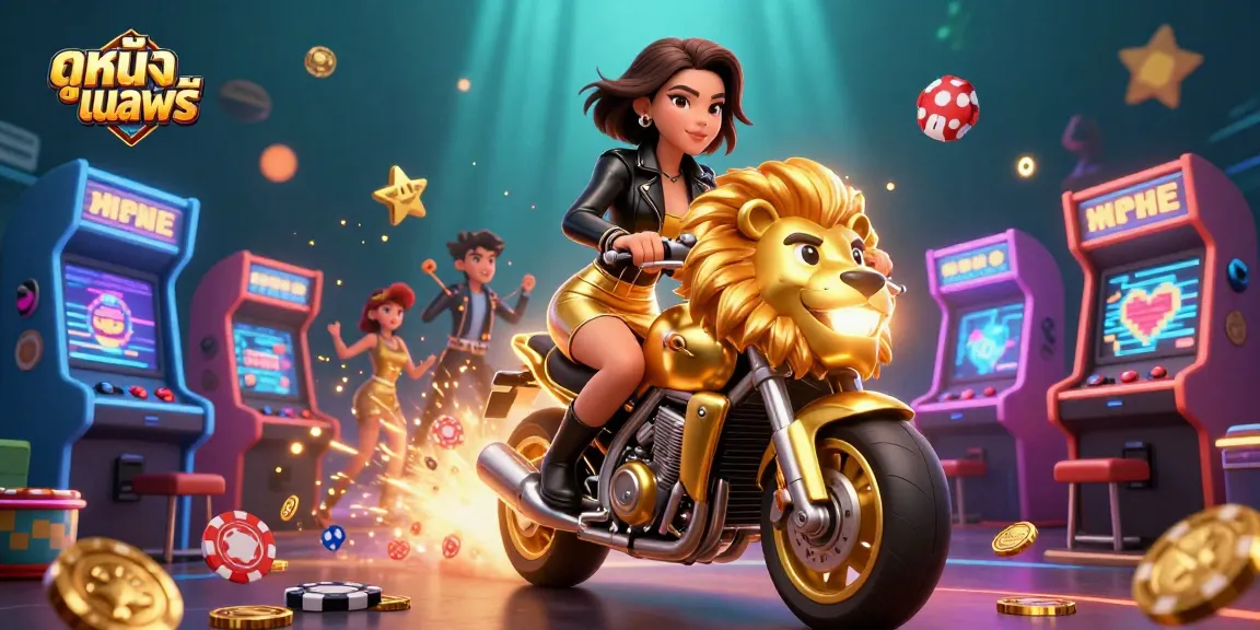 Play ดูหนังออนไลน์ฟรี with a dynamic 3D scene featuring a glamorous character and casino-themed elements.