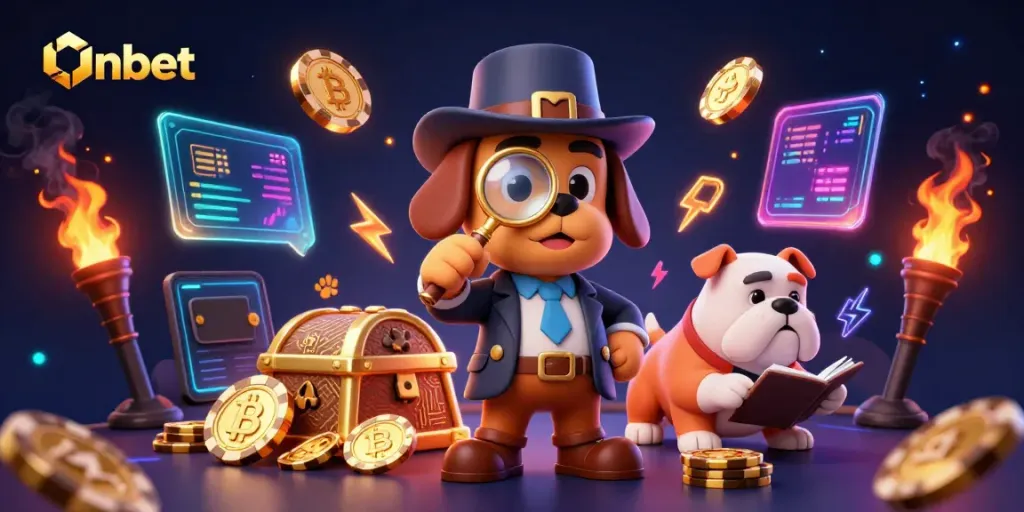 Onbet enhances your poker strategy with vibrant 3D characters hunting for clues in casino gaming