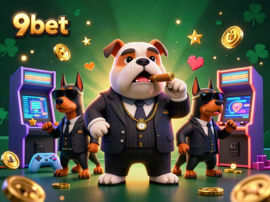 Engage in thrilling gaming action at 9bet with cartoon mafia characters and casino elements.