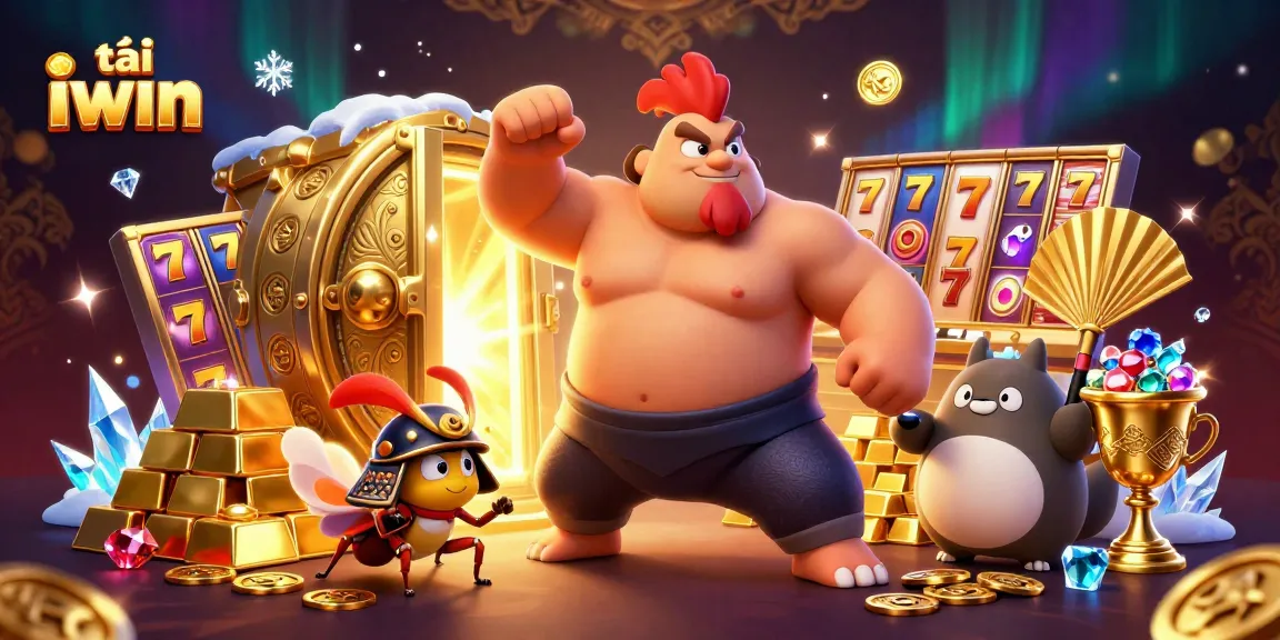 Win big with tải iwin in an explosive casino celebration featuring vivid 3D characters and treasures.