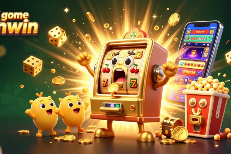 Tải game Sunwin and experience winning with a vibrant 3D casino illustration depicting cheerful slot machines and jackpot excitement.
