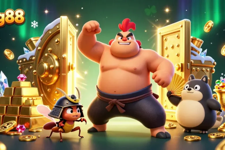 Experience King88's thrilling atmosphere as characters celebrate in a vibrant casino scene.