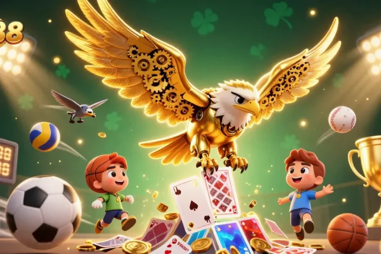 Engage with TT88's thrilling casino experience through a vibrant 3D illustration showcasing dynamic gaming elements.
